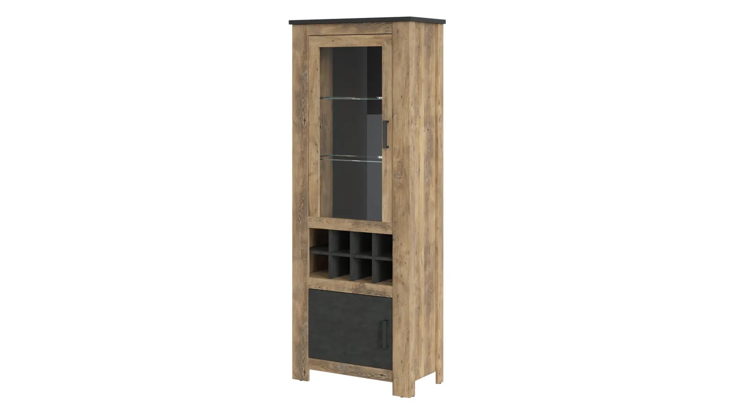 Vitrine mit Glastür Kastanie - grau Breite 74 cm - RAPALLO