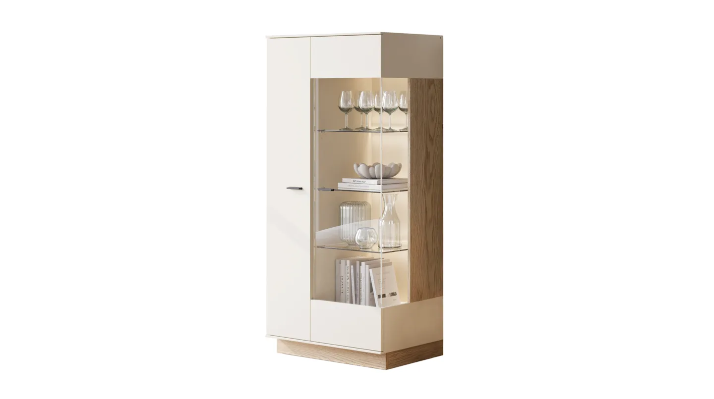 Vitrine mit Glastür Beige-Kaschmir - Eiche - Breite 75 cm - MEOLO