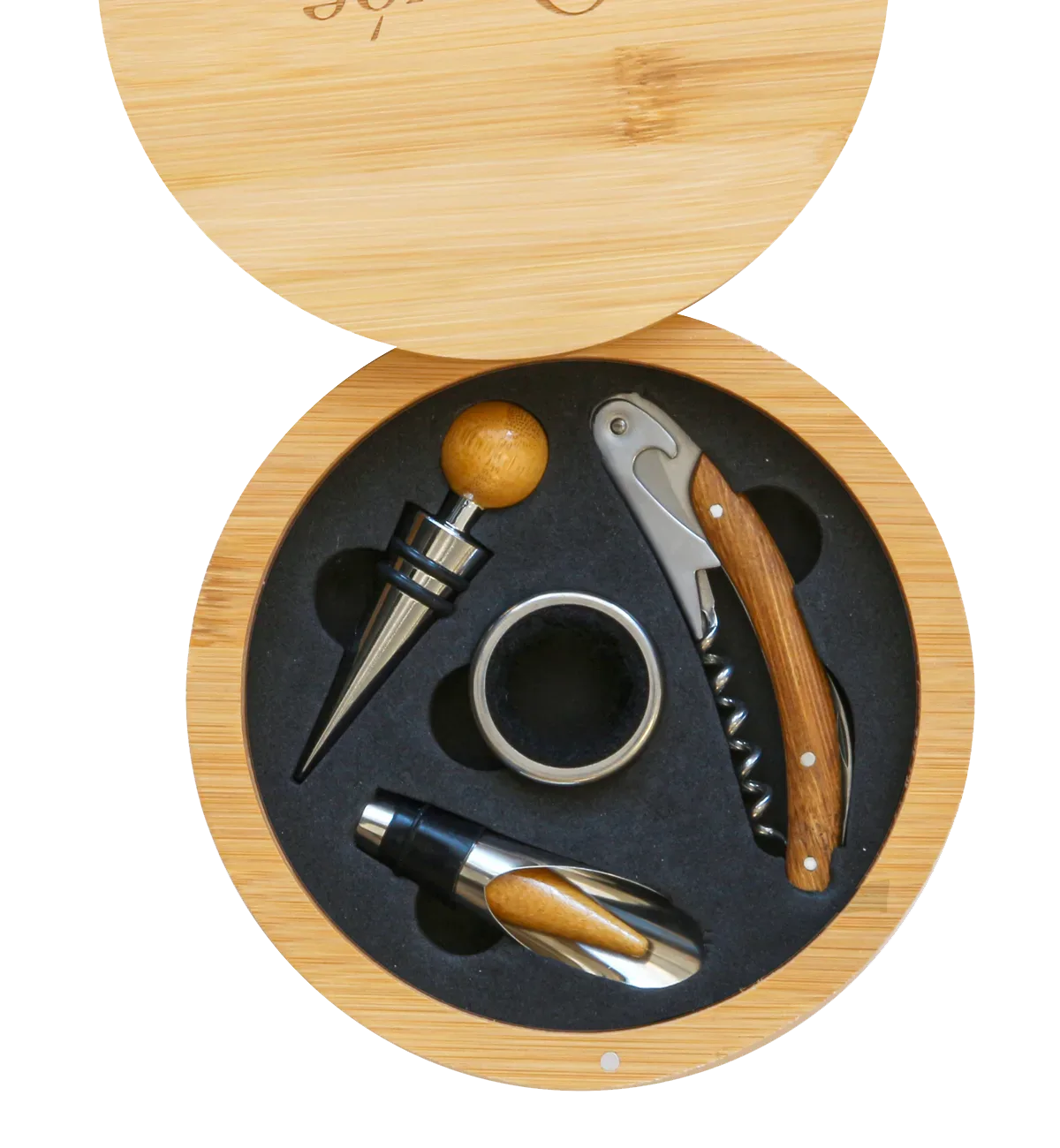 Weinset aus Bambus, Geschenkideen für Weinliebhaber, Weinkiste, Korkenzieher, Tropfstopp, Ausgießer und Stopfen