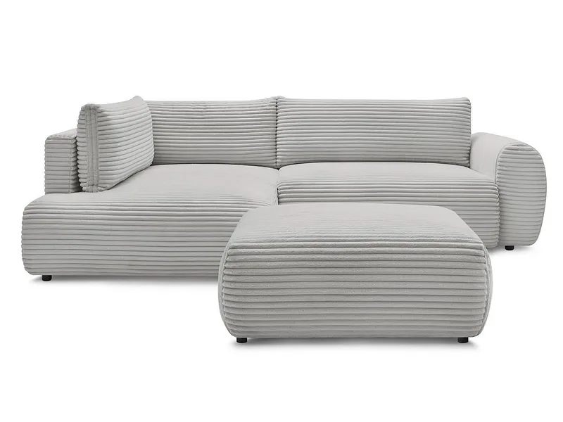 Ecksofa mit Hocker BOBOCHIC LUCIEN Cord-Stoff hellgrau