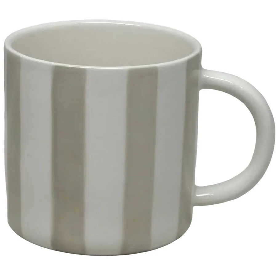 Tee- und Kaffee-Mug Stripes taupe / weiss Keramik H 9 cm 300 ml