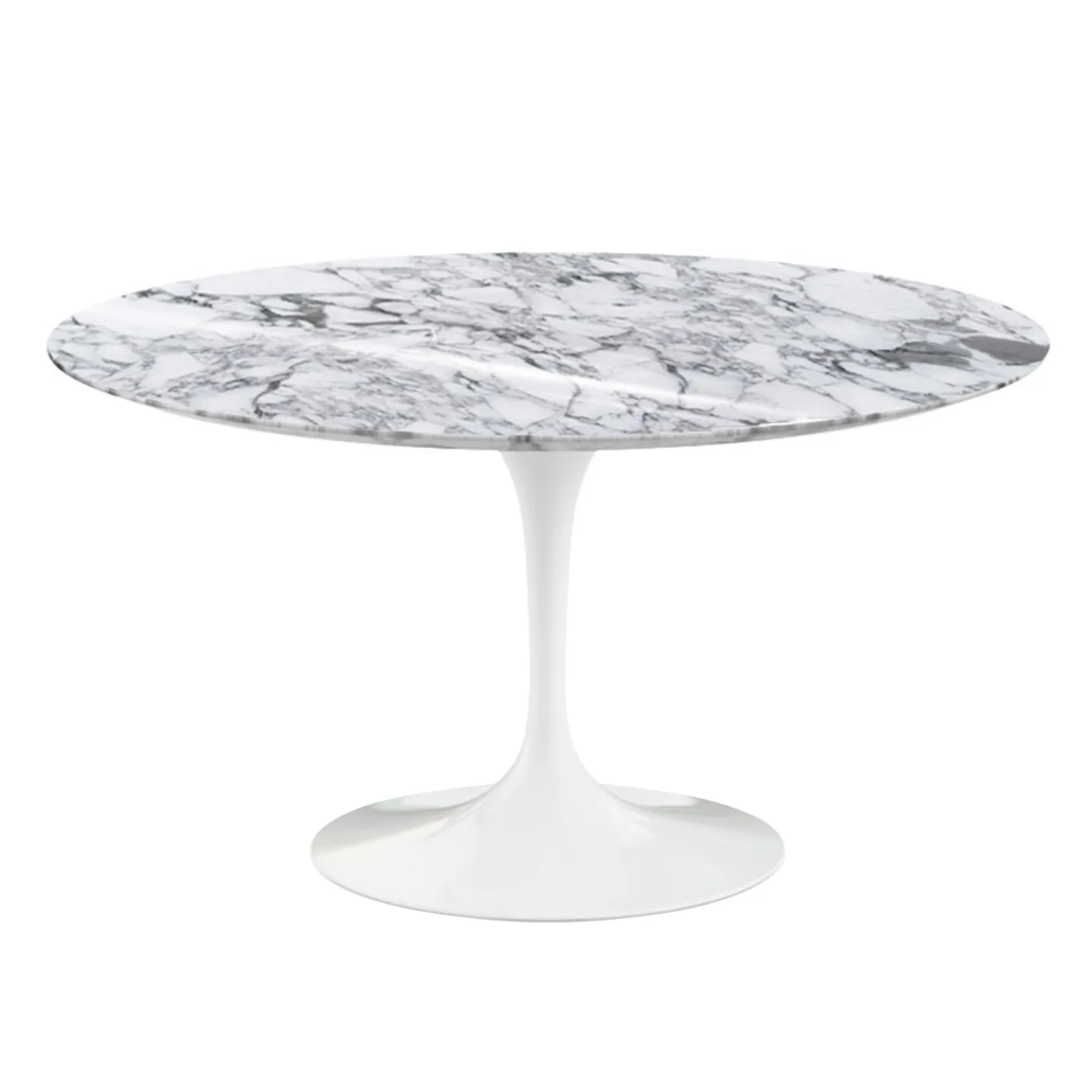 Knoll - Saarinen Round Table - Matbord, Ø 137 cm, Vitt underrede, skiva i glansig vit Arabescato marmor - Matbord - Eero Saarinen