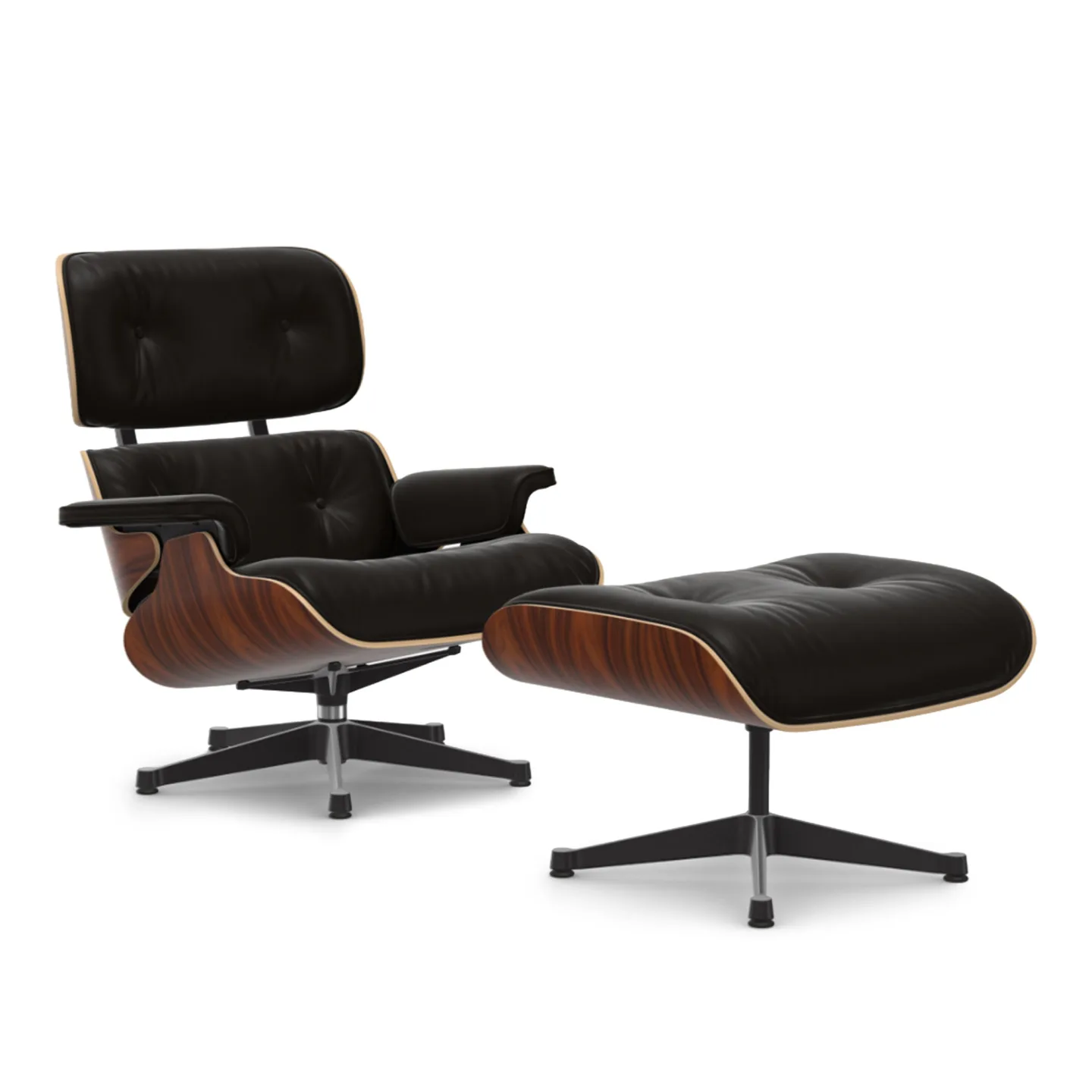 Vitra - Eames Lounge Set Santos Palisander Leather Premium Chocolate 68 Polished Aluminium/Deep Black - Fåtöljer - Charles & Ray Eames - Brun