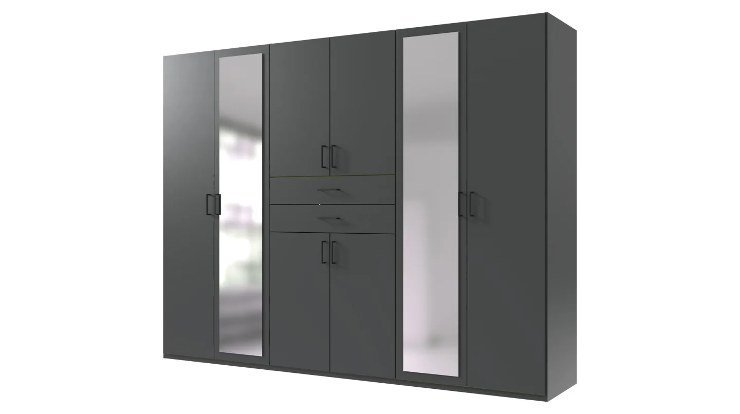Kleiderschrank mit Spiegel - graphit - 270 cm - 8-türig - DILLINGEN