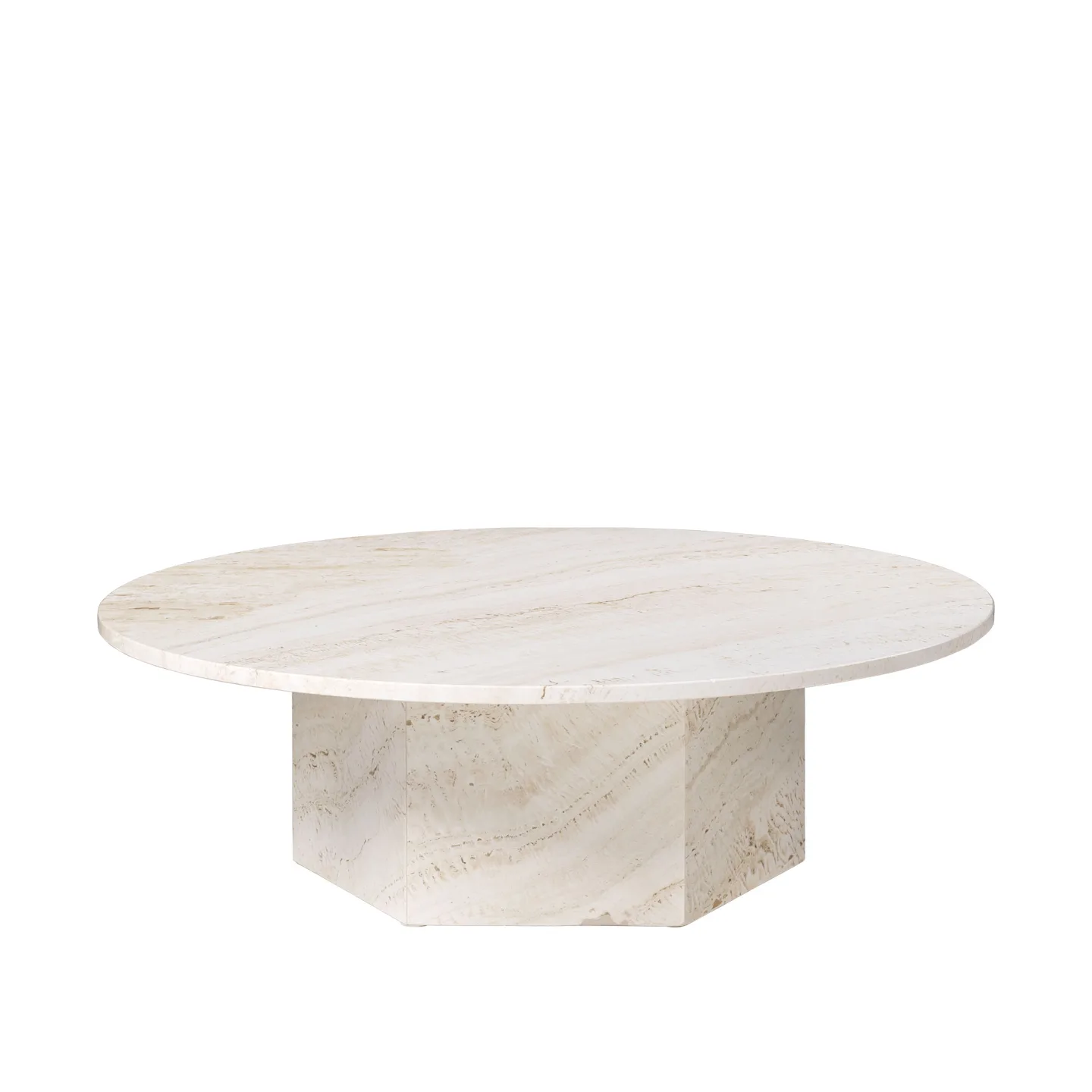 Gubi - Epic Coffee Table, Round Ø110, White Travertine Stone - Soffbord - GamFratesi - Vit - Sten