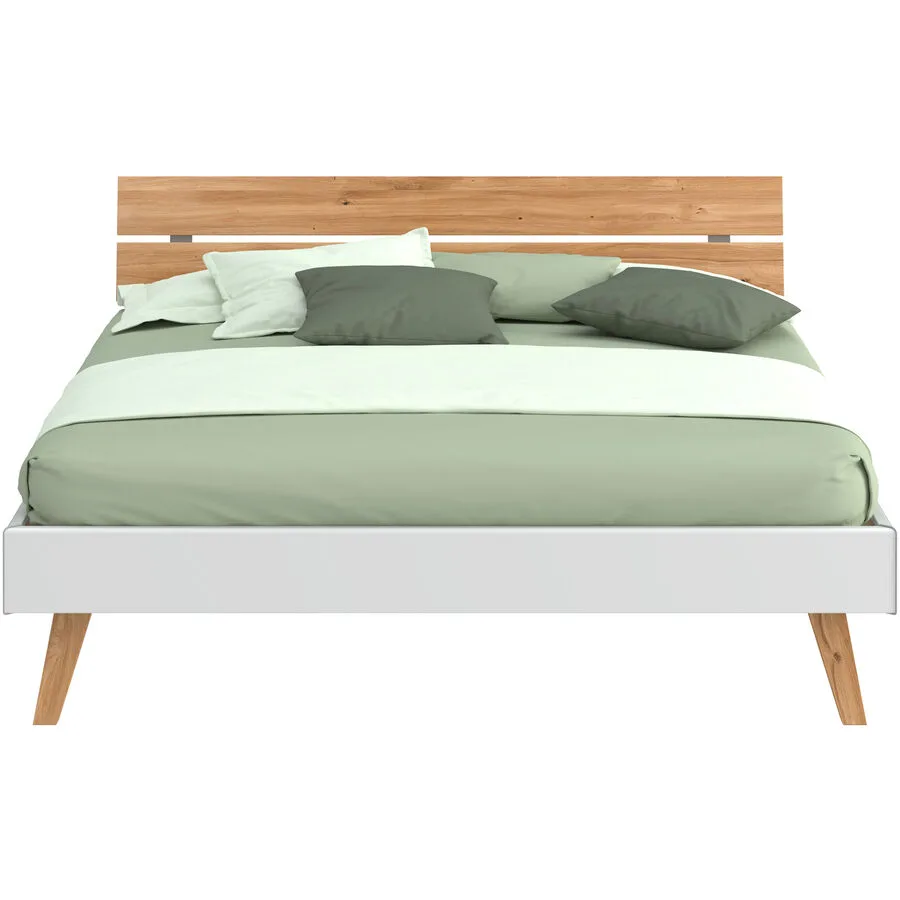 Modular Bett Livorno Natur, Weiss MDF, Wildeiche Massivholz 160 x 200 cm