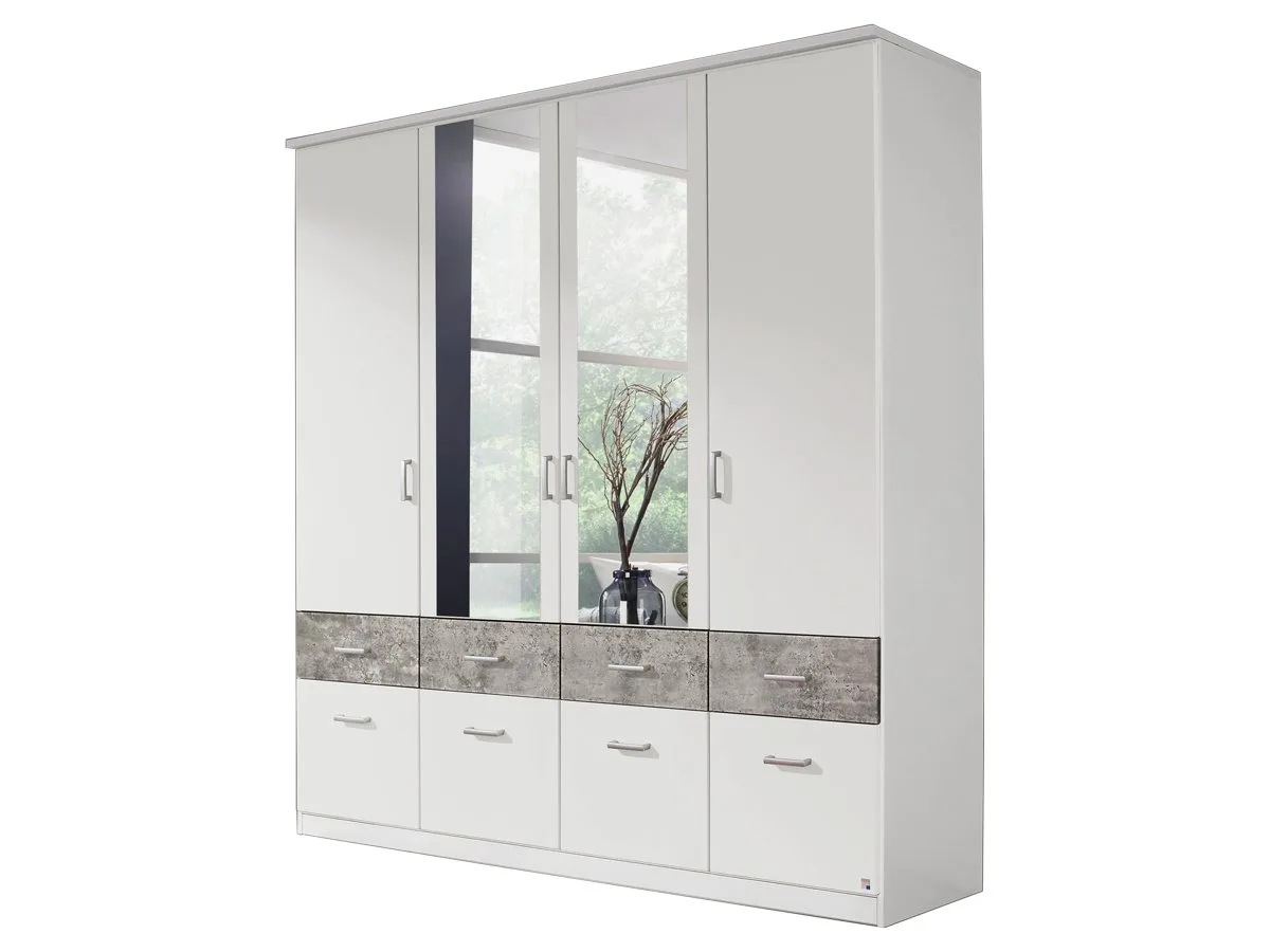 Kleiderschrank Spiegel - 181 cm - weiß - betonoptik - rauch - BREMEN-EXTRA