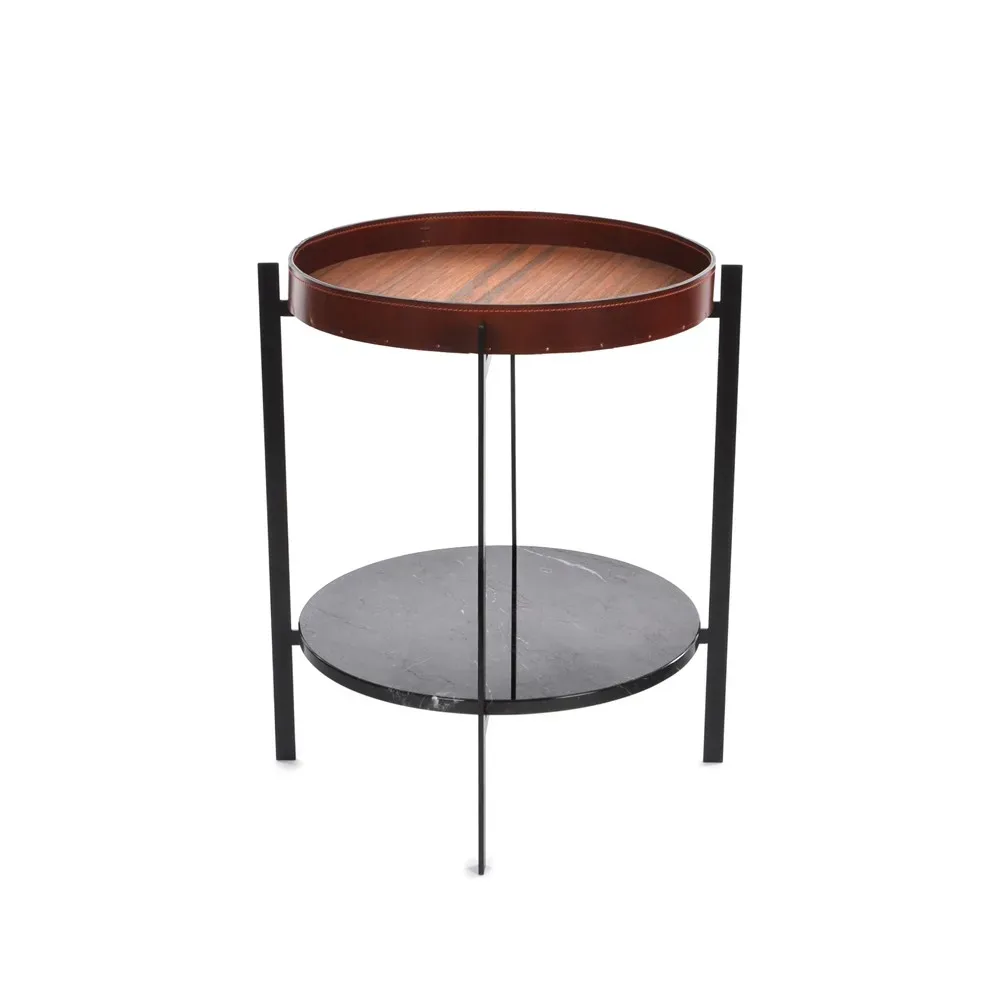 OX Denmarq Deck brickbord teak, svart stativ, svart marmorhylla