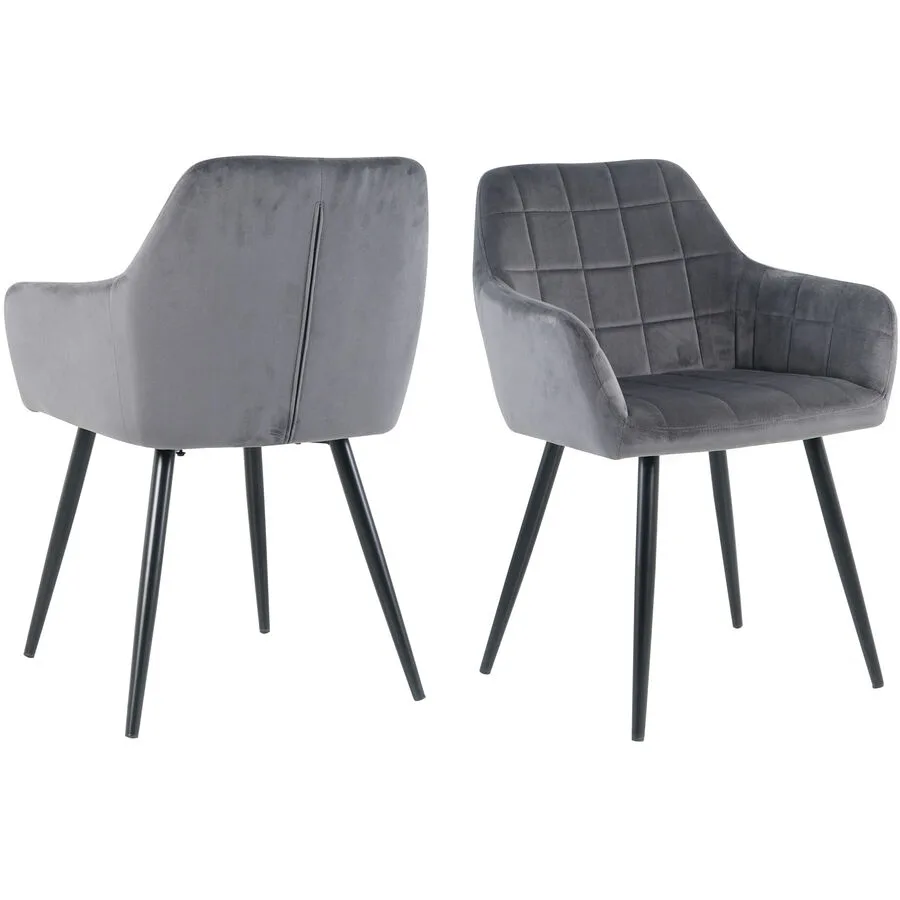 Sessel 2er-Set Nira Anthrazit, Schwarz Samt, Metall B 59 T 62 H 83 cm
