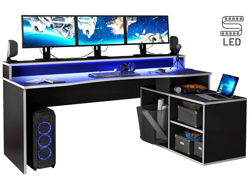 Gaming Schreibtisch PURE 125.4x200x91.1cm schwarz
