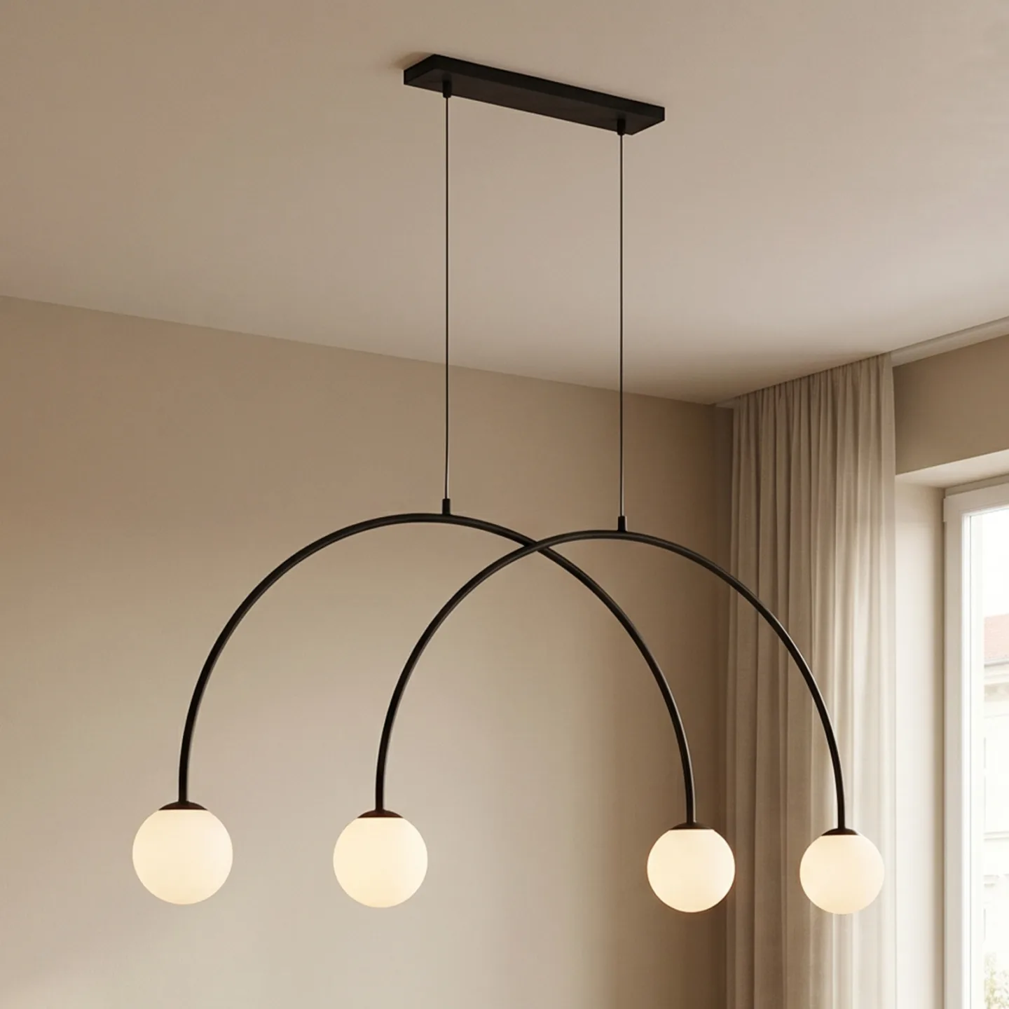 Alison Hängelampe schwarz/weiß 4fl Bogen 129cm - ALDEX - Wohnzimmer - Modern - Metall - Mehrflammig