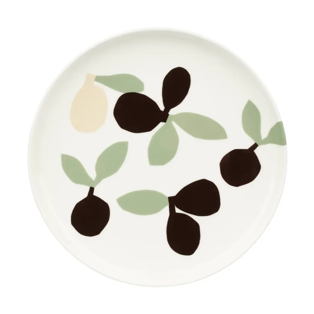 Marimekko Omppo Dessertteller White, sage, black, brown, linen, 20 cm