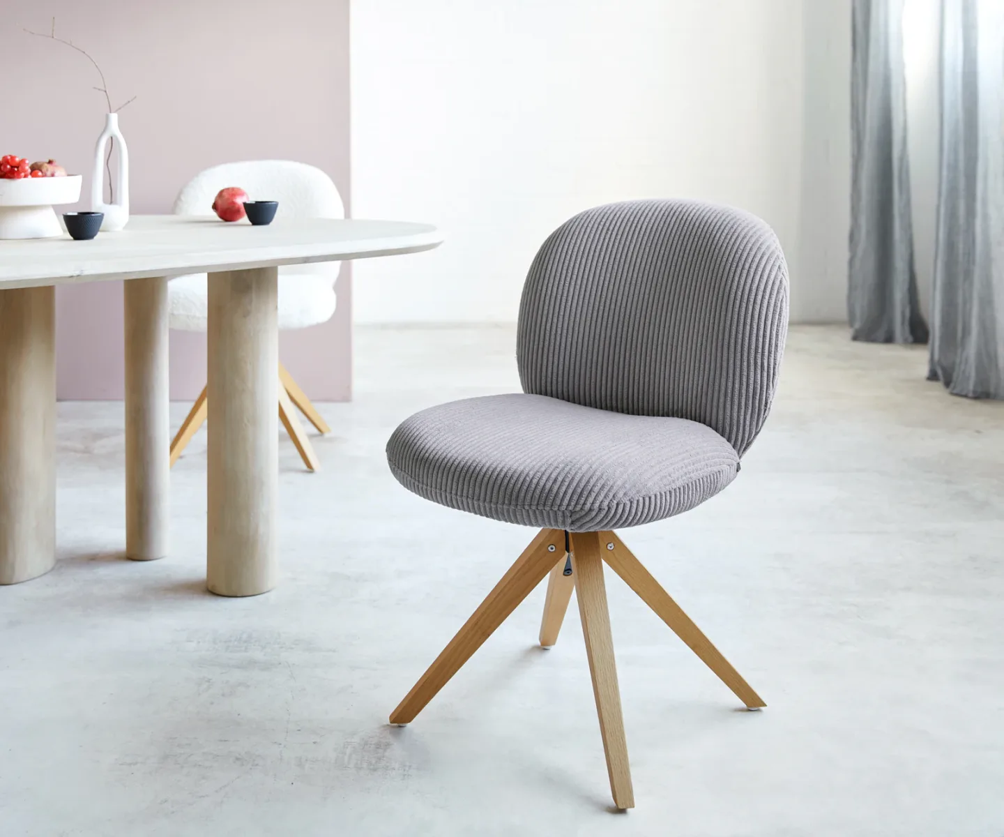 Drehstuhl Nube-Flex Cord Silbergrau Holzgestell kantig Natur 360° drehbar Taschenfederkern