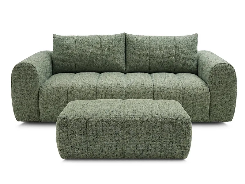 3er Sofa mit Hocker BOBOCHIC NESTY Stoff chiniert hellgrün