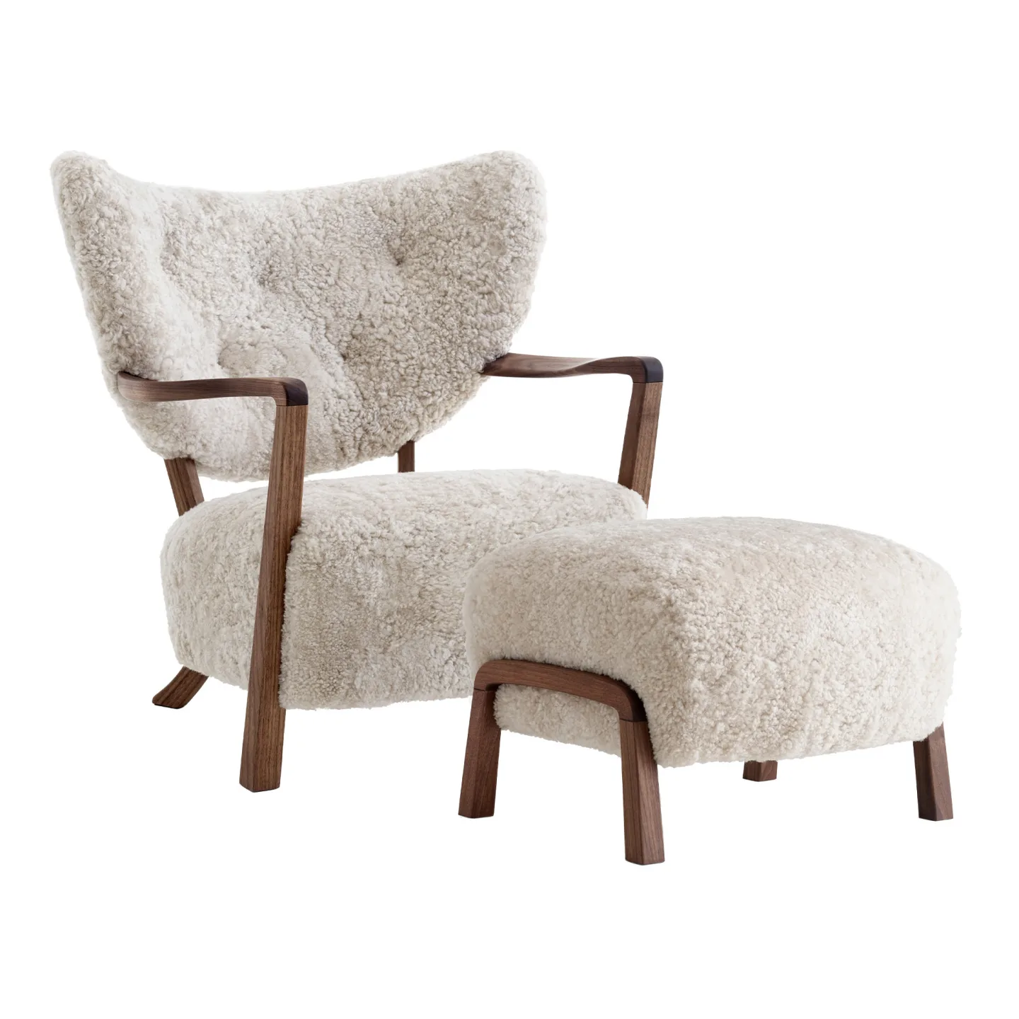 &Tradition - Wulff Lounge Chair ATD2 Pouf ATD3, Sheepskin Moonlight, Walnut - Fåtöljer