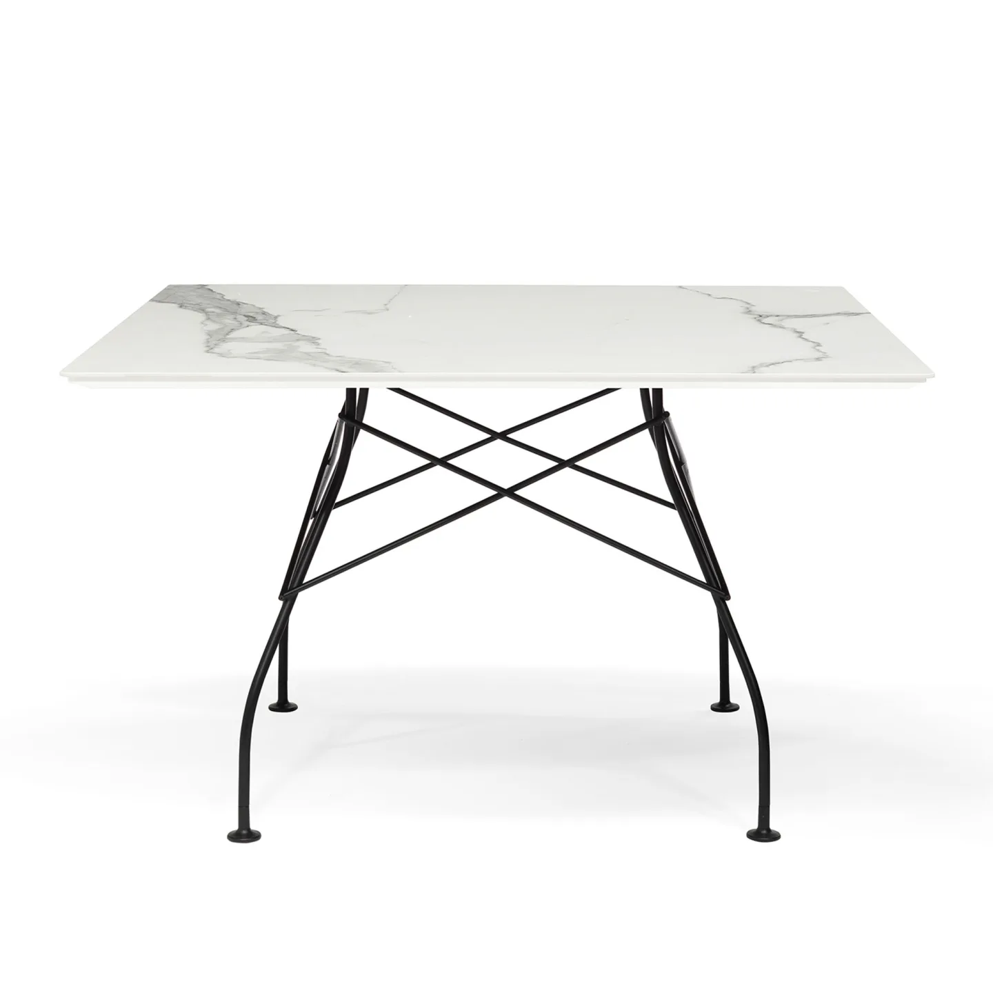 Kartell - Glossy Square Table 118x118 Marble Top, Black Painted Steel Frame White - Matbord - Antonio Citterio - Vit - Metall/Sten
