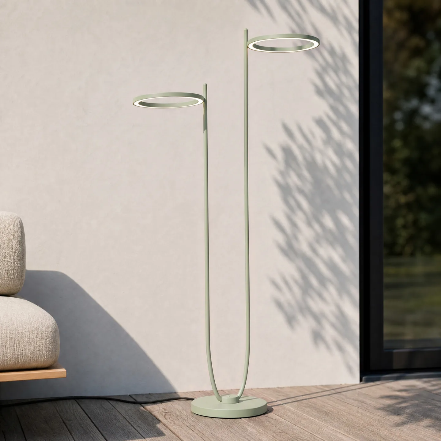 Sylvara utendørs LED-gulvlampe, 2 lyskilder, CCT, grønn, IP44 Lucande - Design - Metall - Med flere lyskilder