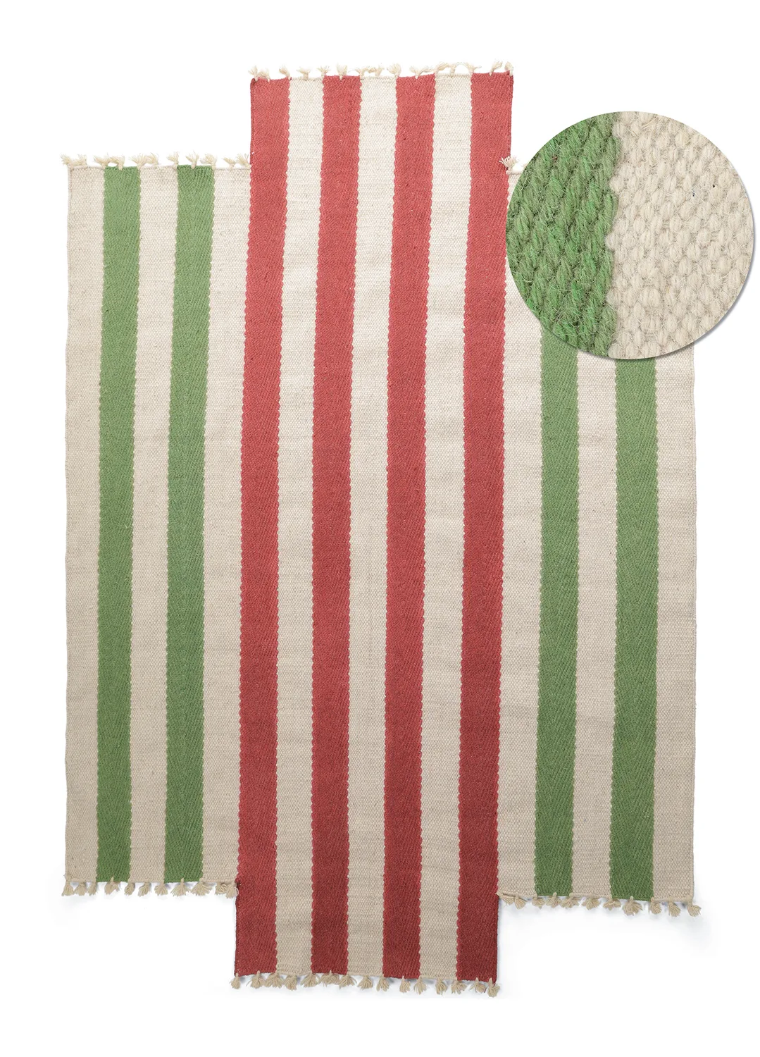Uregelmessig ullteppe - Kystaro (krem/grønn/rød) (Størrelse: 160 x 230 cm)