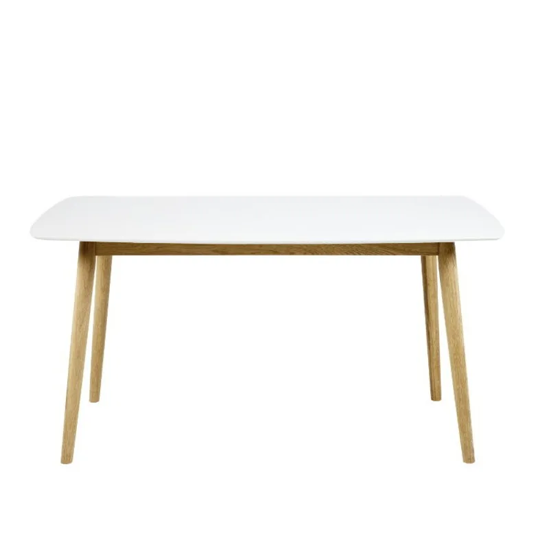 Naila Esszimmertisch 80 x 150 mit weißer Holztischplatte und einem Gestell in massiver Eiche.