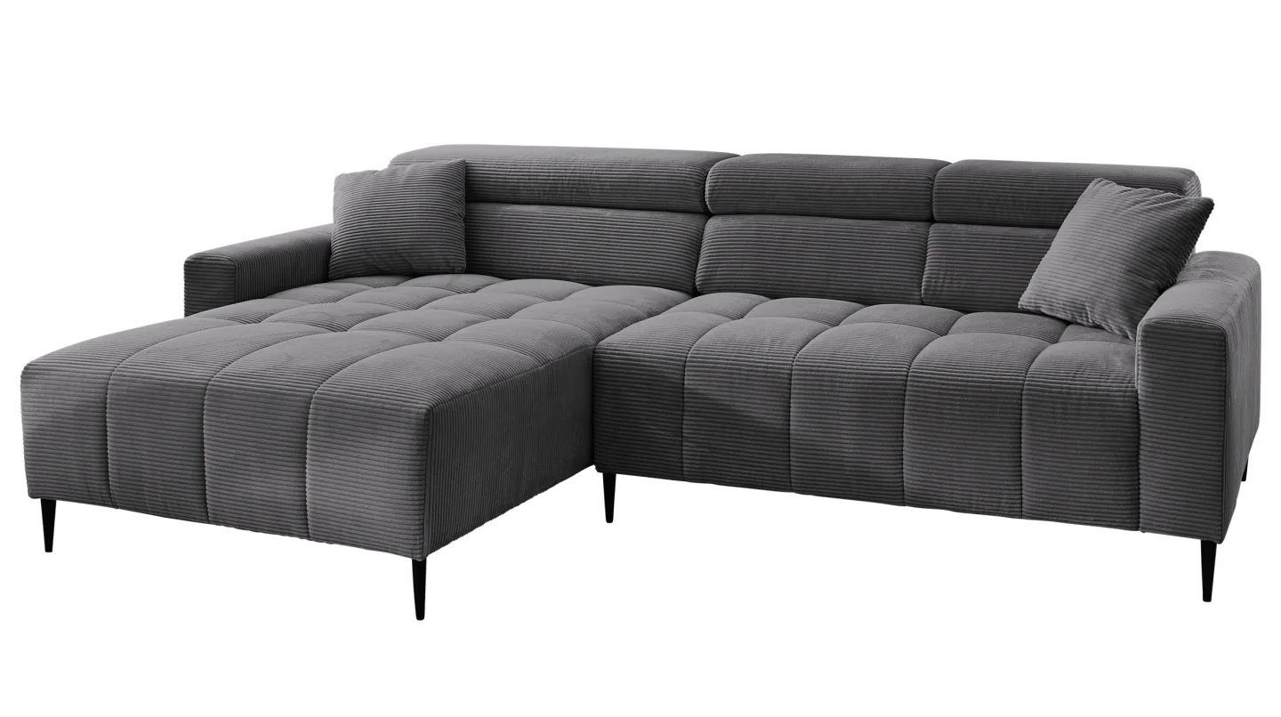 Ecksofa Cord grau elektrisch ausfahrbar 256 cm - OT links - SIMPLE