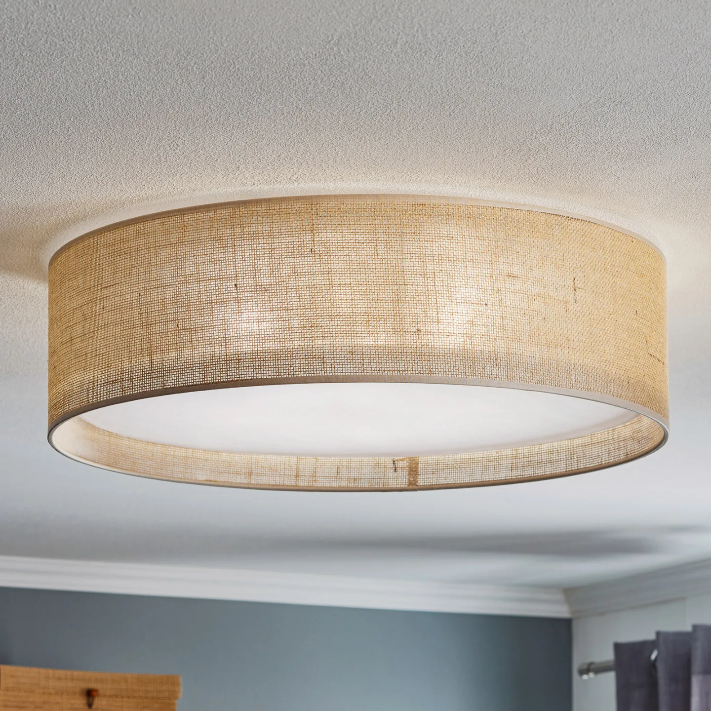 Juta Deckenleuchte Ø 60 cm beige Textil TK Lighting - Wohnzimmer - Stoff / Textil - Rund