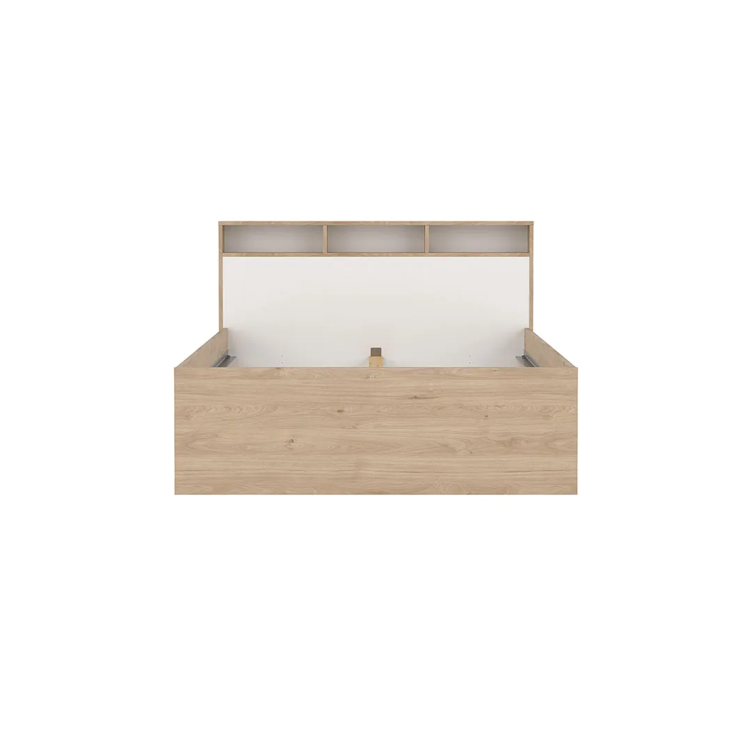 Ikast Bett 140x200cm, 2 Schubladen, 3 Ablagen Eichen-Dekor, weiß.