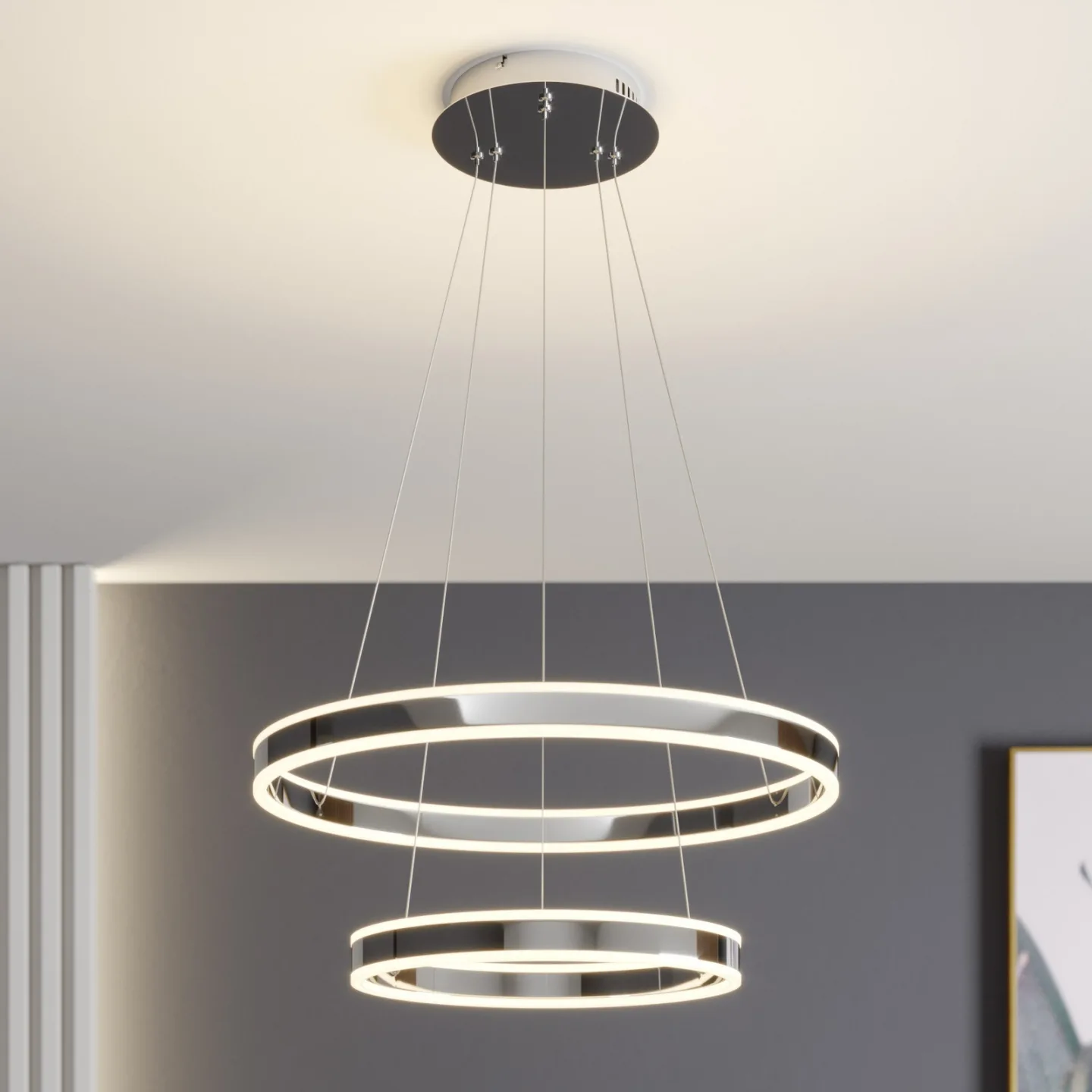 Lyani 2 Pendelleuchte Ø60 Chrome/White - Lucande - Wohnzimmer - Modern - Metall - Mehrflammig
