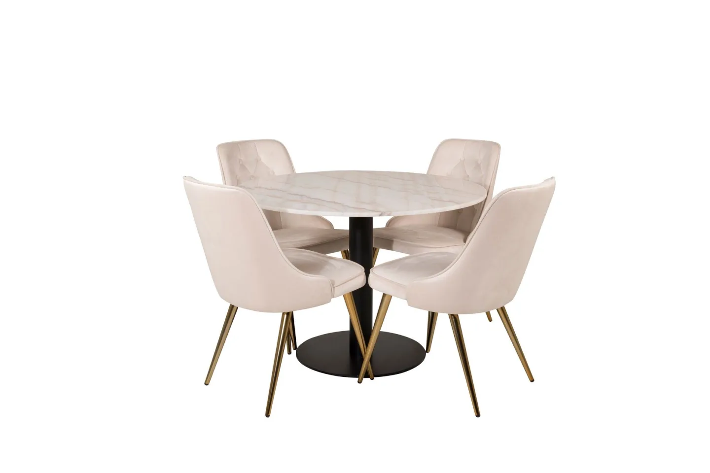 Estelle Matgrupp 106 cm Rund med 4 Velvet Deluxe stolar - Beige