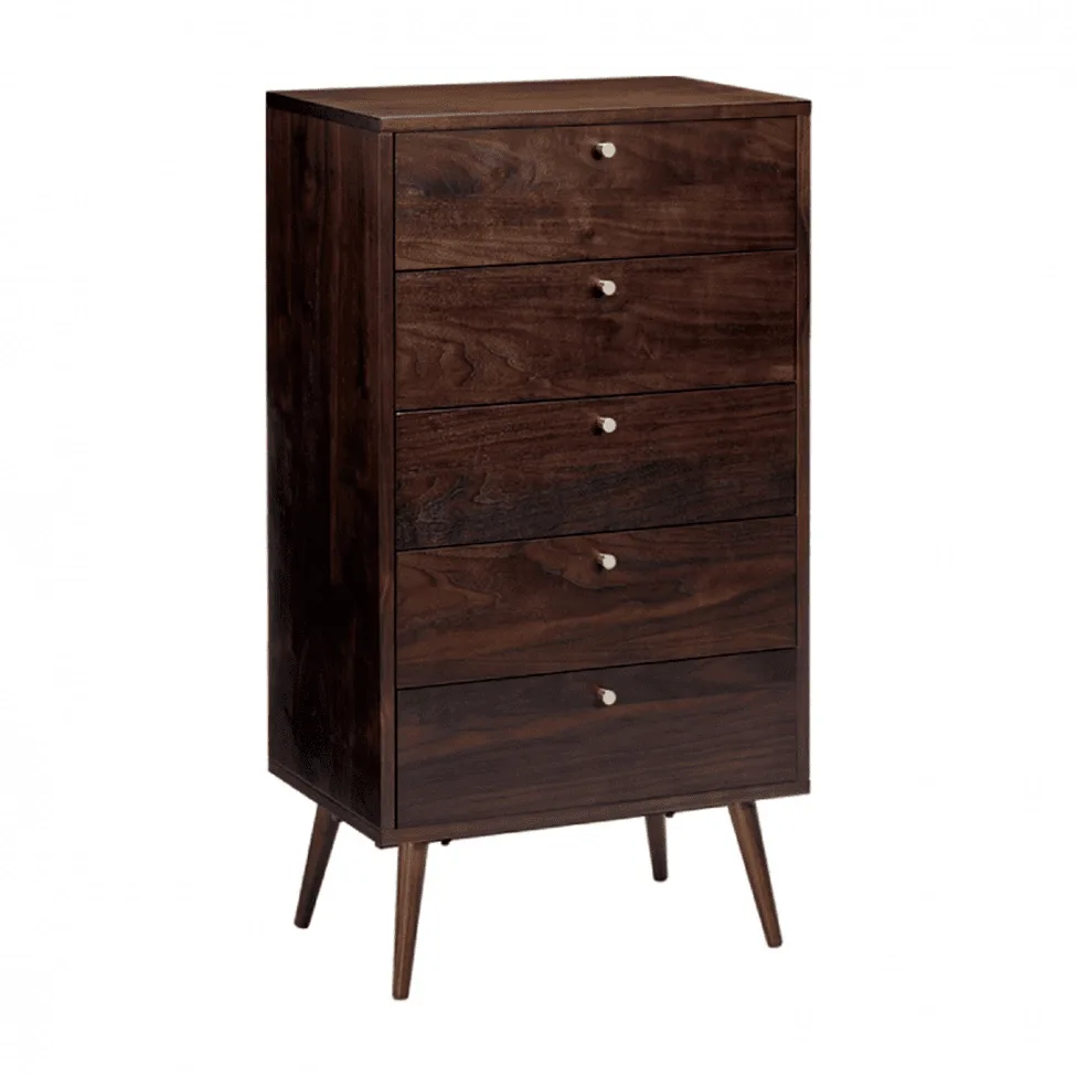 Kommode - Prime - 5 lådor (valnøtt/messing) (Størrelse: Standard)