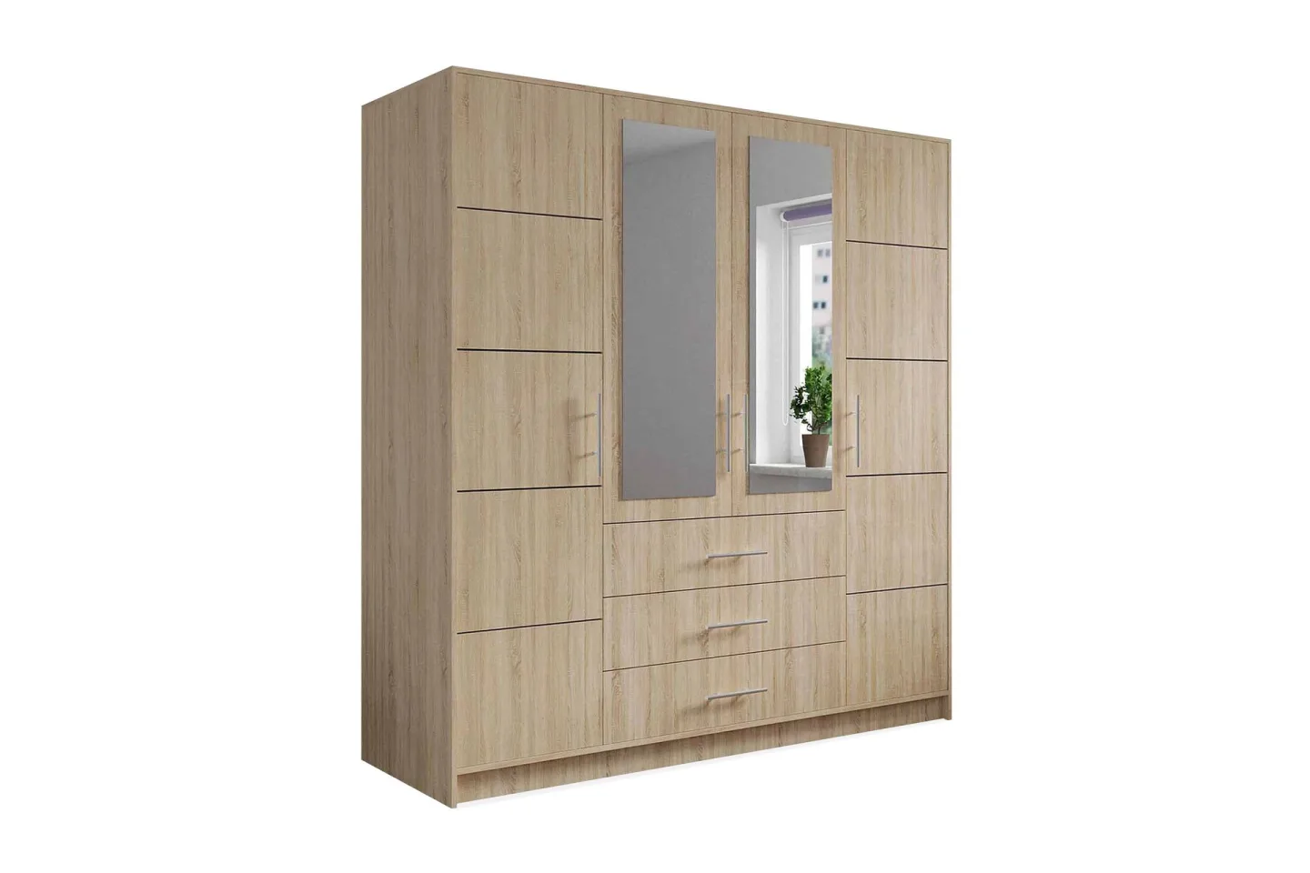 Escaldes Garderob med Lådor + Dörrar 196 cm - Beige / Trä / Natur