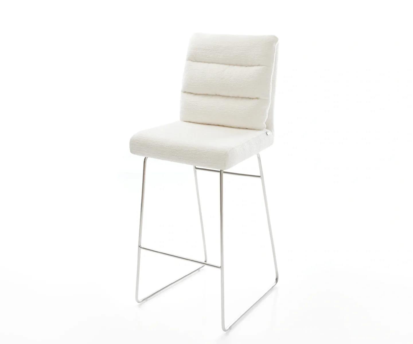 Barstuhl Pela-Flex Bouclé Soft Beige Kufengestell Edelstahl Silberfarben