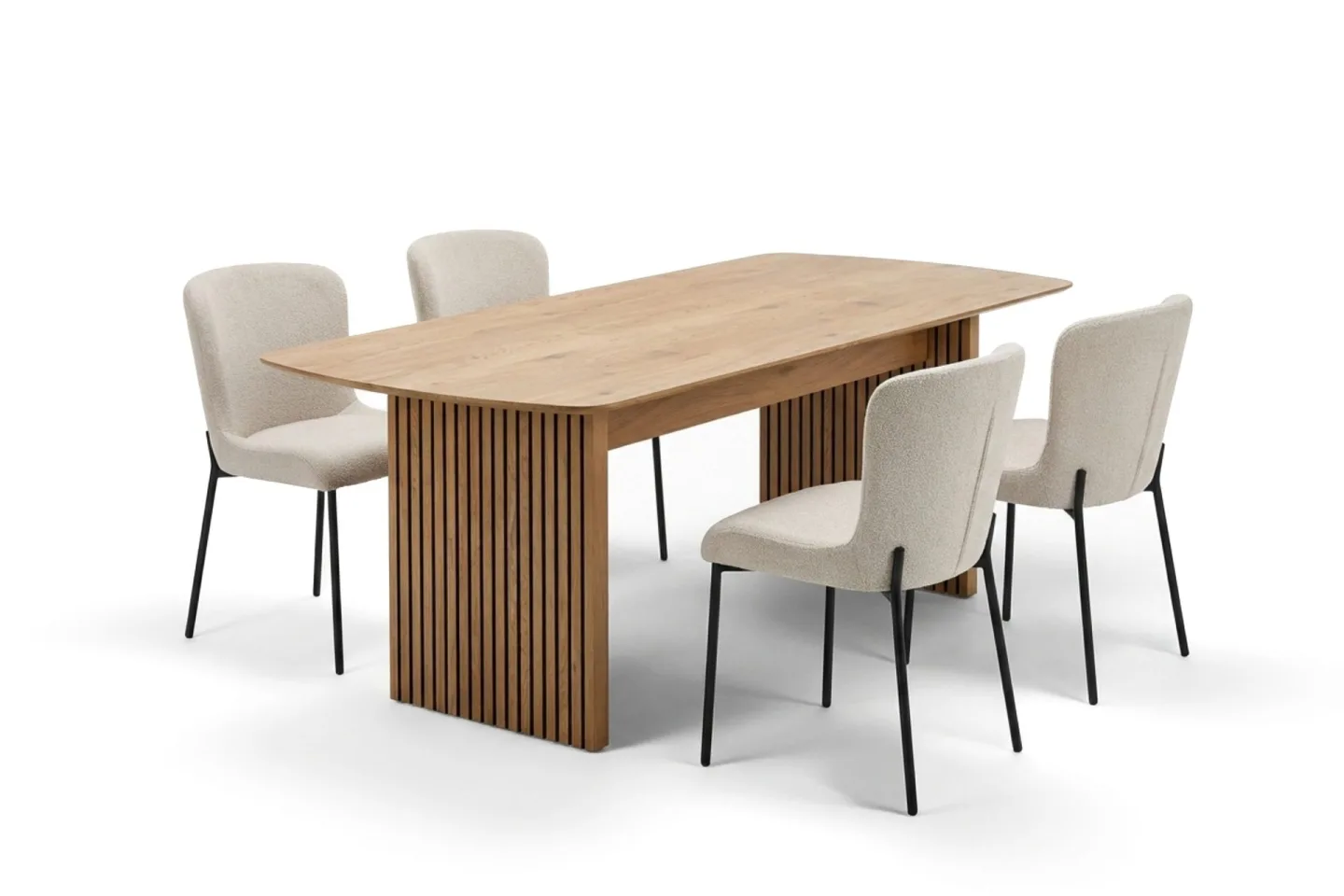 Richeto Matgrupp Ek 180 cm med 4 Elsie Matstolar - Ek/Vit