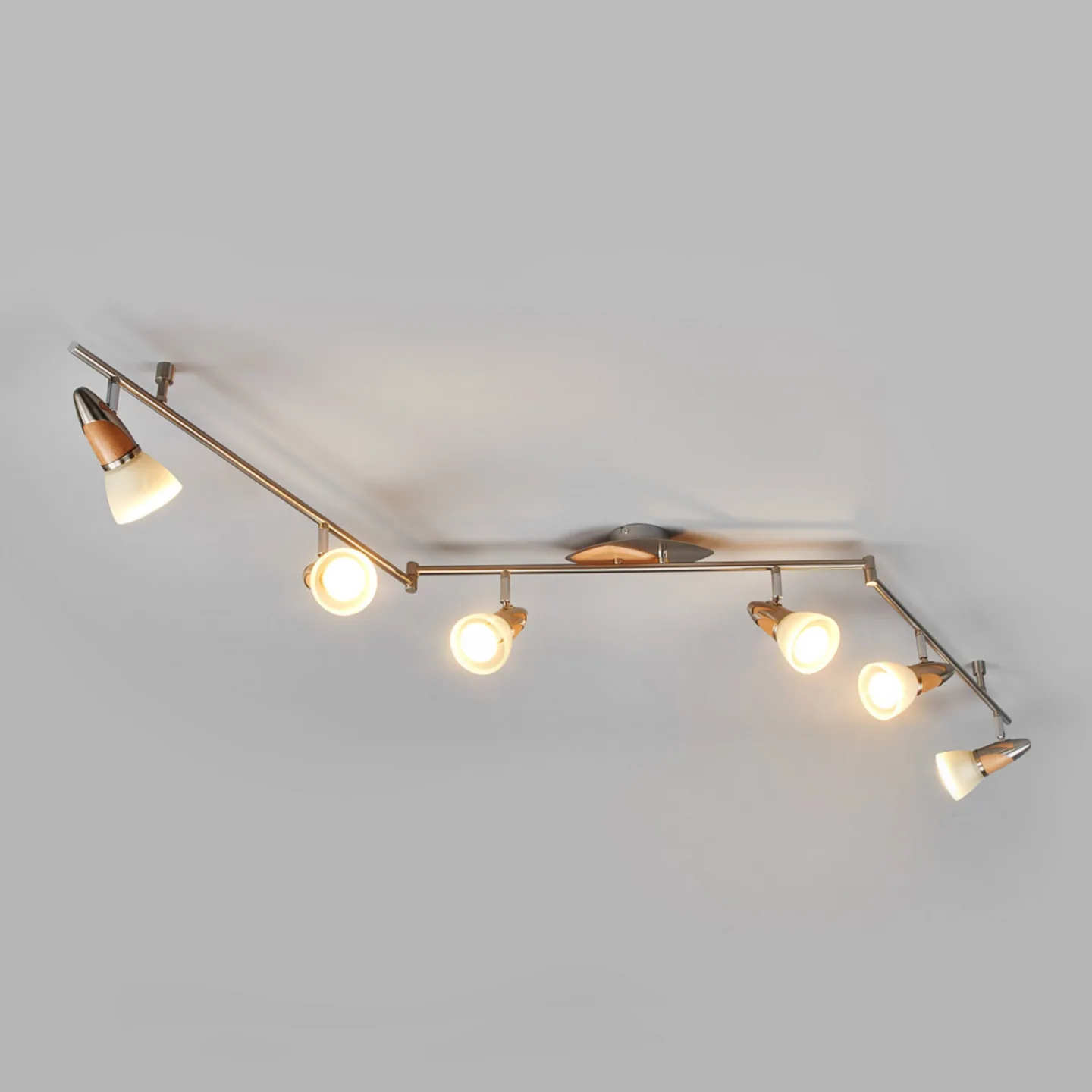 Marena 6 Loftlampe White/Nickel/Wood - Lindby - Stue - Rustik - Metal - Med flere lyskilder