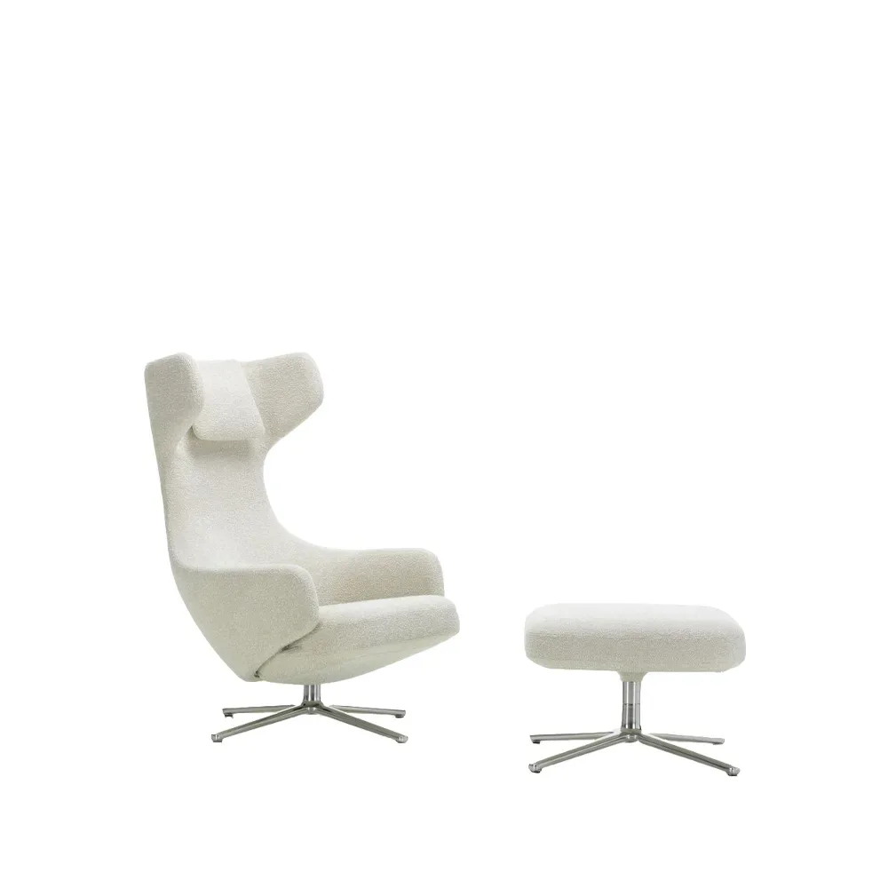 Vitra Grand Repos fåtölj & Ottoman aluminiumstativ Nubia creme-Sand-Polished