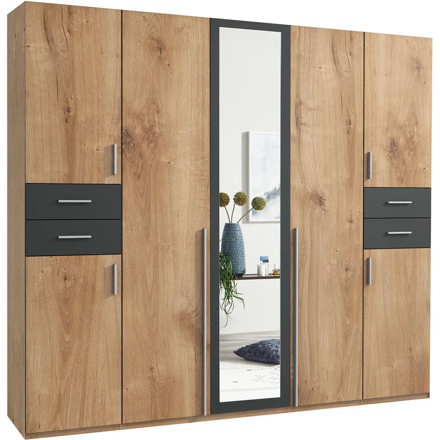 Kleiderschrank Vasquez Plankeneiche/graphit Holzwerkstoff B 225 cm
