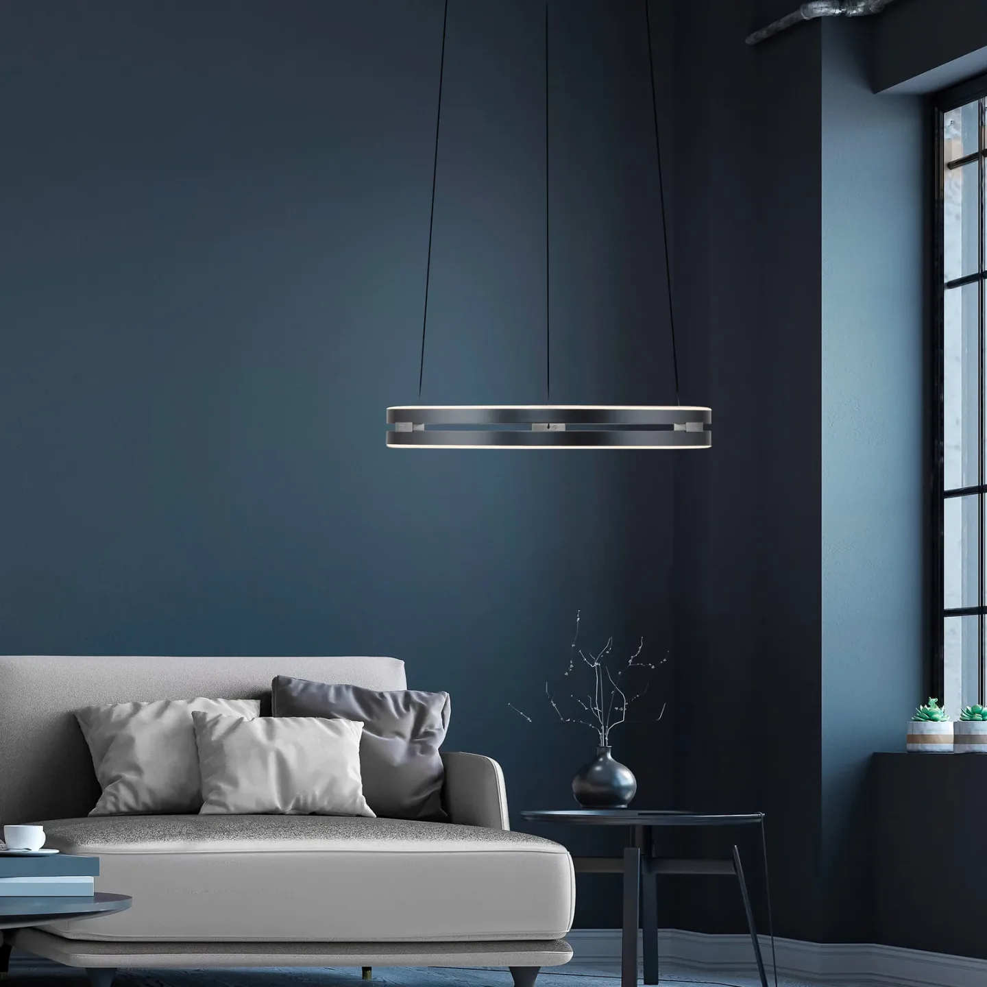 E-Loop LED-hänglampa, mystic grey, Ø 50 cm, aluminium, CCT – PURE PURE E-Loop - Vardagsrum - Modern - Metall - Med flera ljuskällor