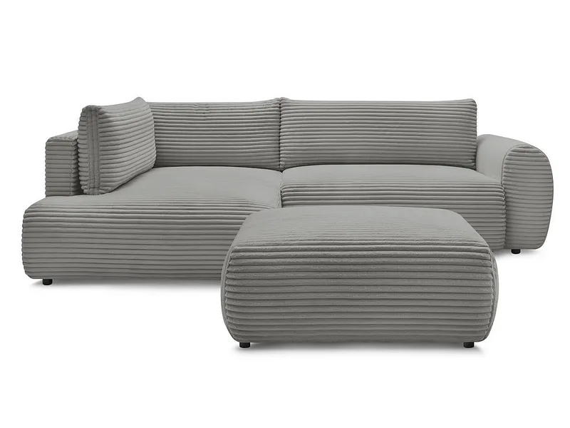 Ecksofa mit Hocker BOBOCHIC LUCIEN Cord-Stoff dunkelgrau