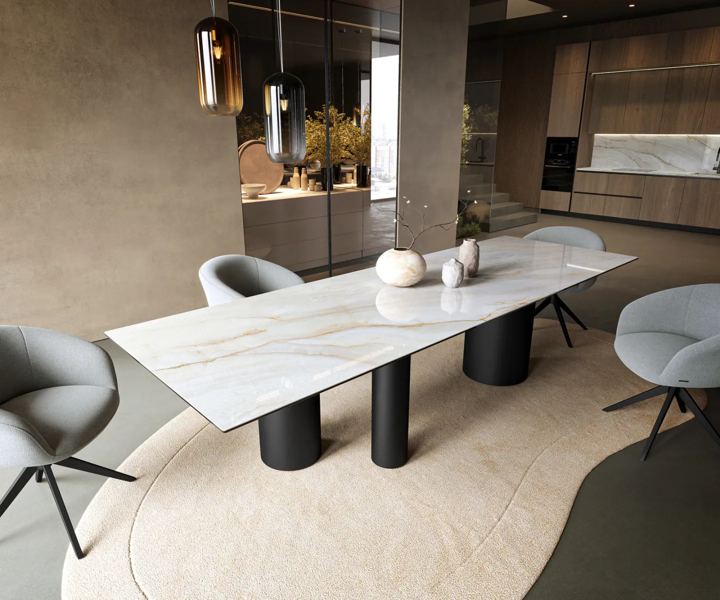 Esstisch Edge 300x100 cm Keramik Onyx Pearl Troa Metall Schwarz