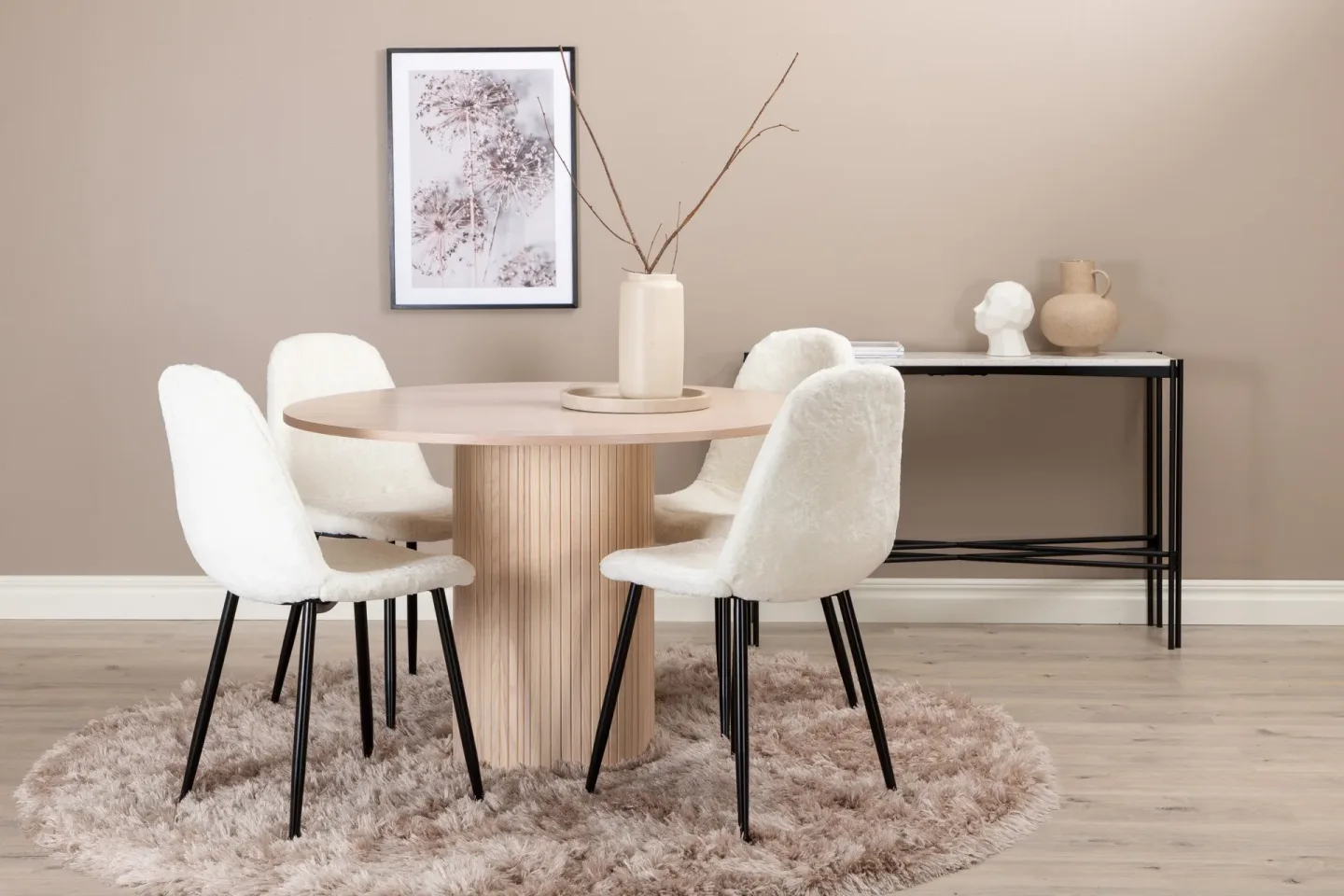 Biana Matgrupp 100 cm Rund inkl 4 Pontus Stolar - Beige/Vit/Svart