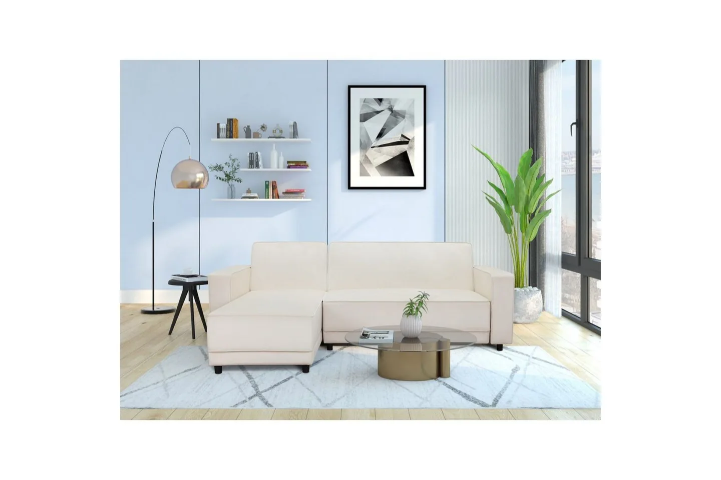 Bäddsoffa Allie Kräm, Sammet, 82x229x154 cm - Kräm, Sammet, 82x229x154 cm