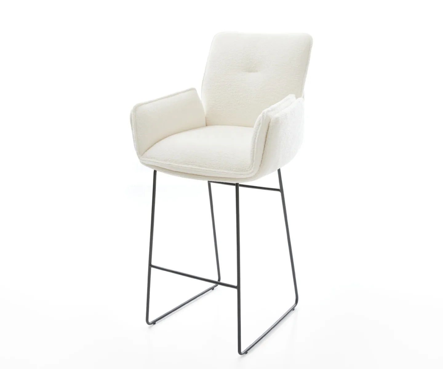 Barstuhl Nela-Flex Bouclé Soft Beige Kufengestell Metall Schwarz