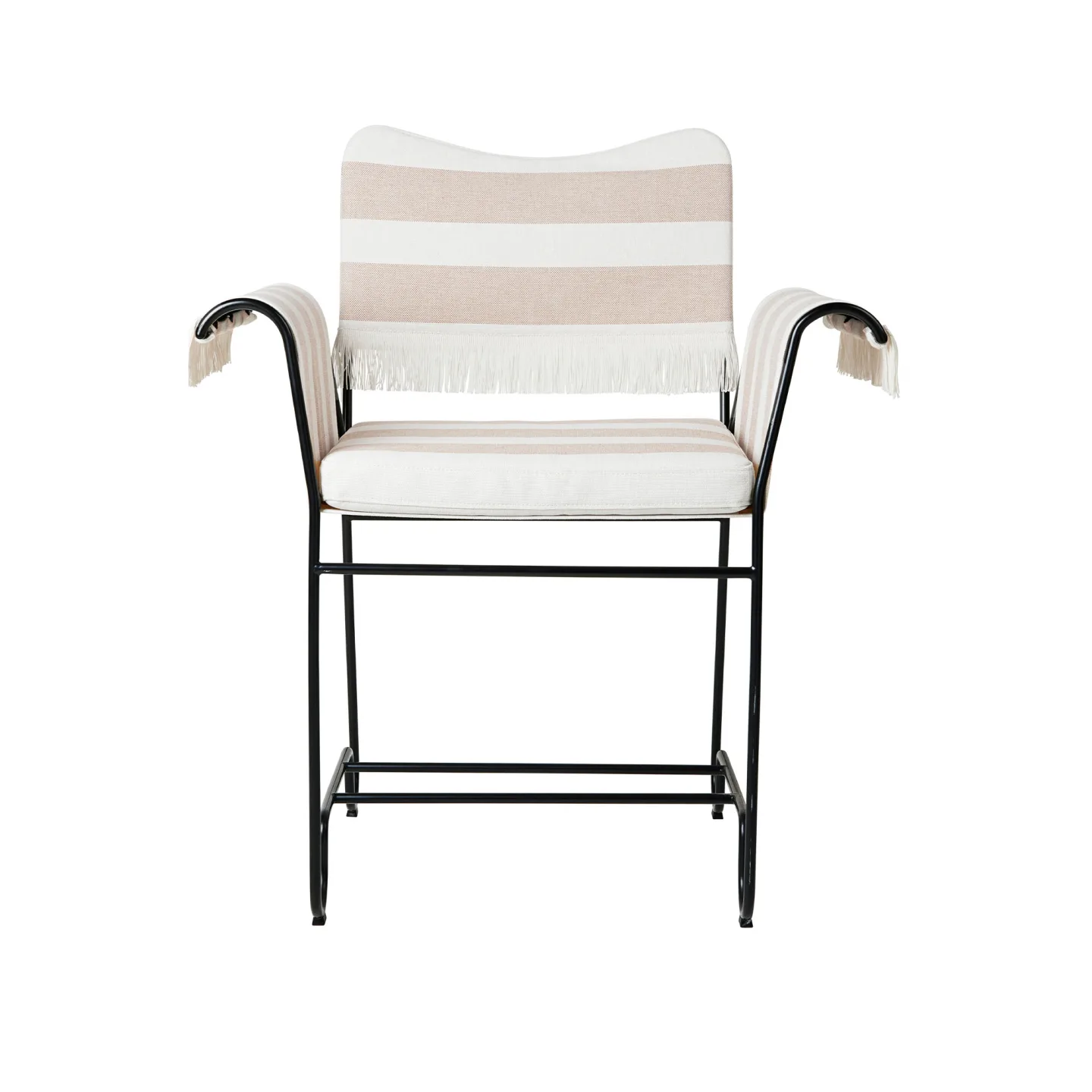 Gubi - Tropique Dining Chair - w. Fringes, Classic Black Base, Leslie Stripe, Limonta 40 - Matstolar utomhus - Mathieu Matégot - Beige,Vit - Textilmaterial