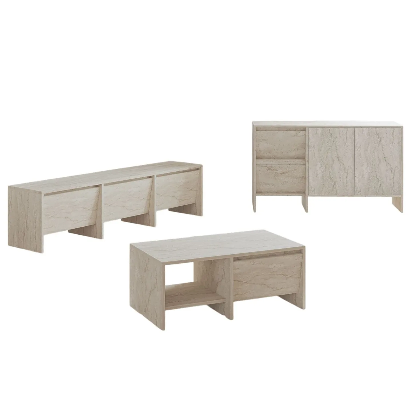 Crala Vardagsrumsmöbelset 160x40x35 cm - Travertin