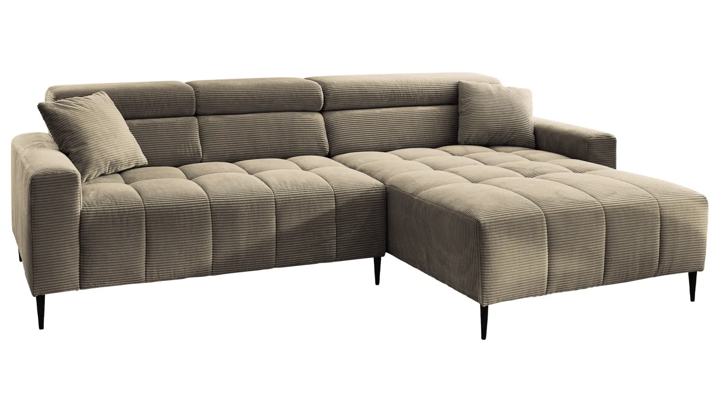 Ecksofa Cord grün elektrisch ausfahrbar 256 cm - OT rechts - SIMPLE