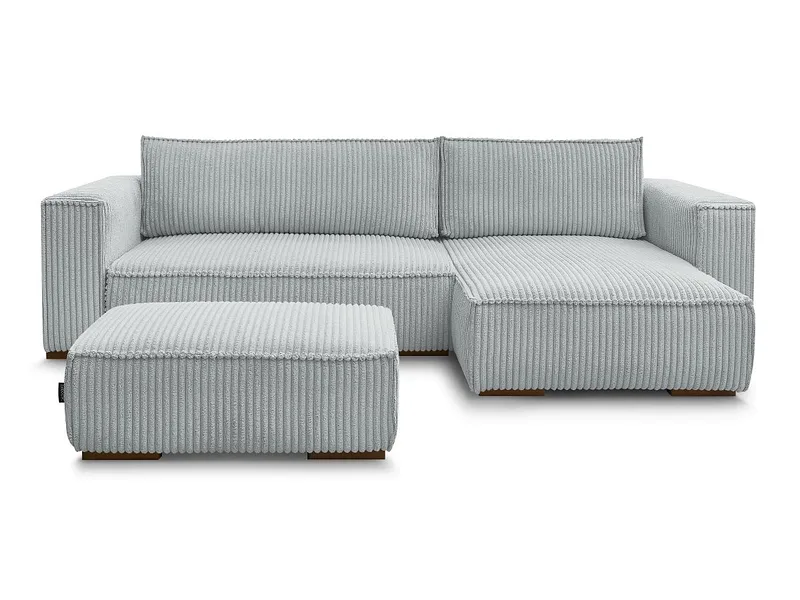 Ecksofa mit Hocker BOBOCHIC CHELSEA Cord-Stoff hellgrau