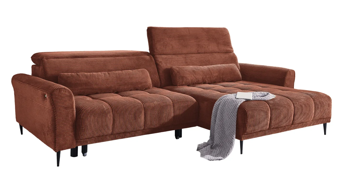 Ecksofa Cord rost elektrisch ausfahrbar 277 cm - OT rechts - LOGAN