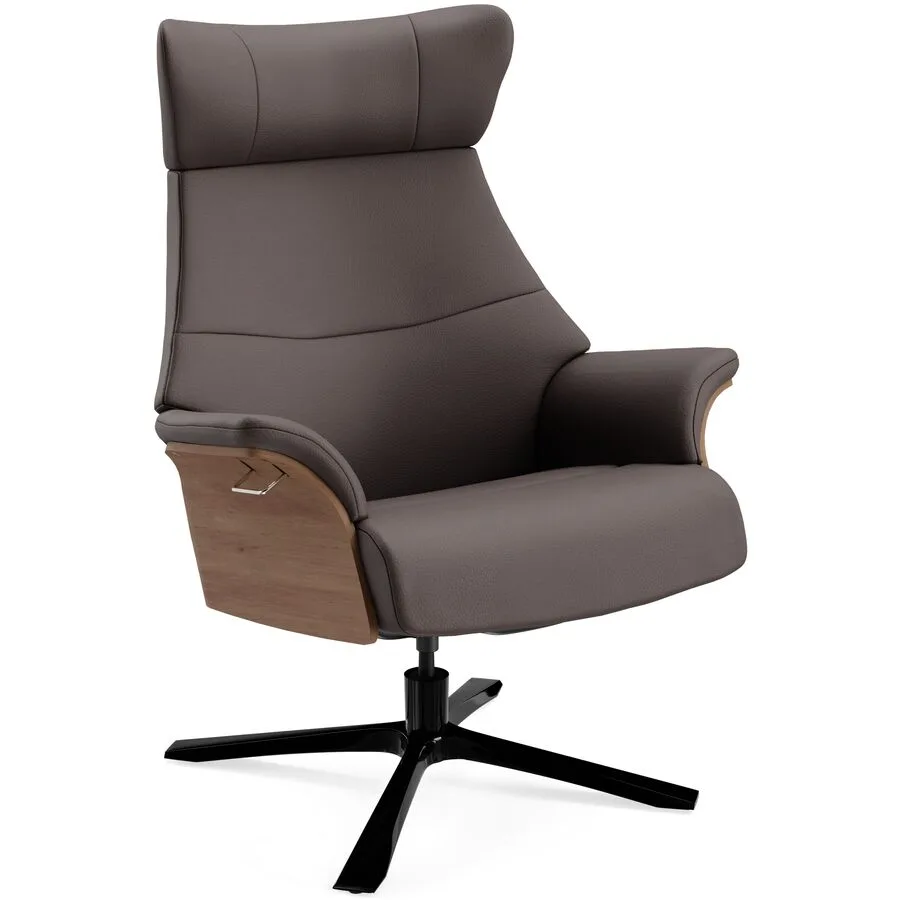 Conform Sessel Airness Dunkelbraun, Natur, Schwarz Leder, Walnuss, Aluminium B 81 T 163 H 101 cm - Möbel Konfigurator: Traummöbel individuell