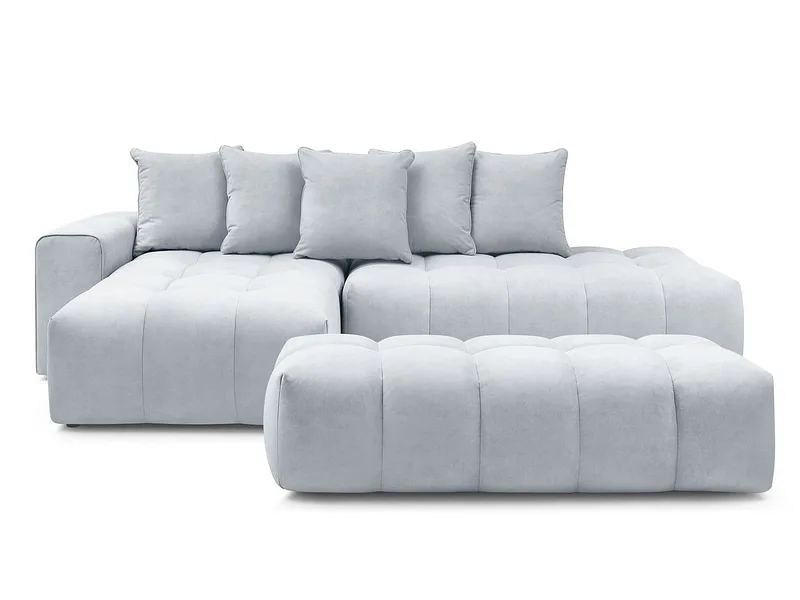 Ecksofa mit Hocker BOBOCHIC MONT-BLANC Samt hellgrau