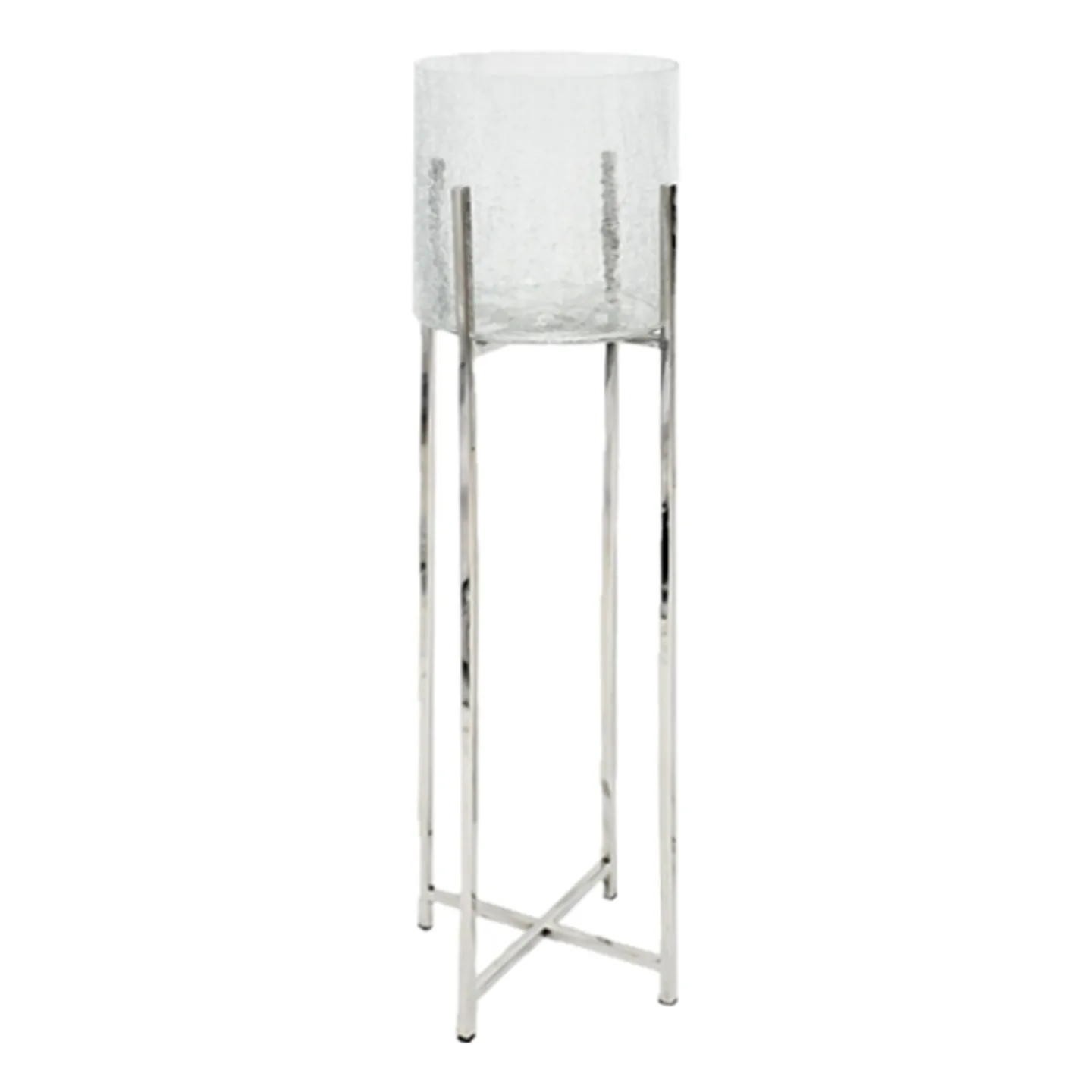 Gasper Windlicht Glas Crackle Auf Edelstahlständer, Silber | Schubiger Möbel