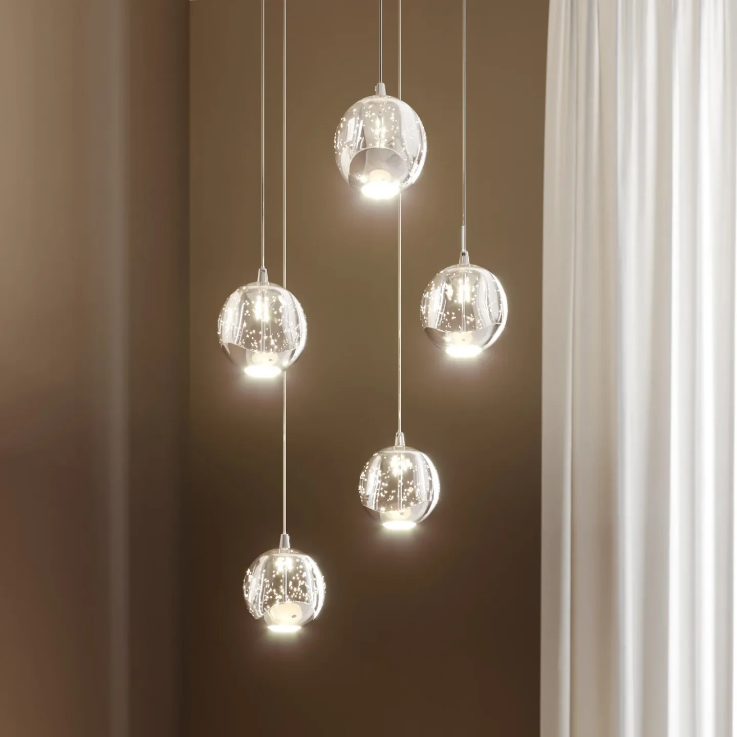 Hayley 5 Pendelleuchte Clear/Chrome - Lucande - Wohnzimmer - Modern - Glas - Mehrflammig